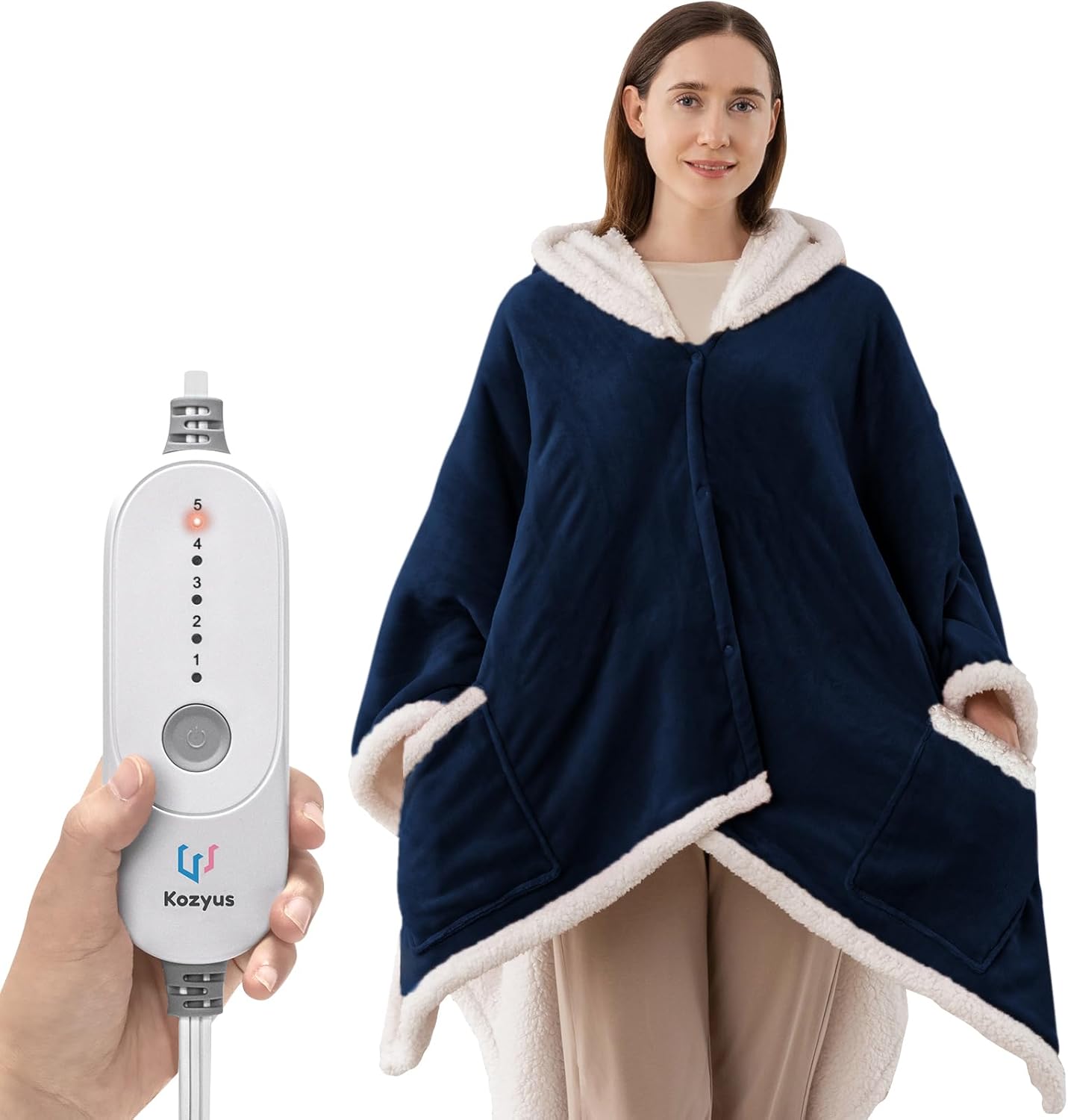 Wearable Heated Throw Blanket with Hood & Pockets for Comfort