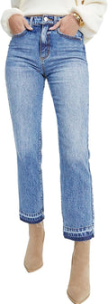 Fashionable Women's Straight Leg Ankle Jeans with High Waist Design