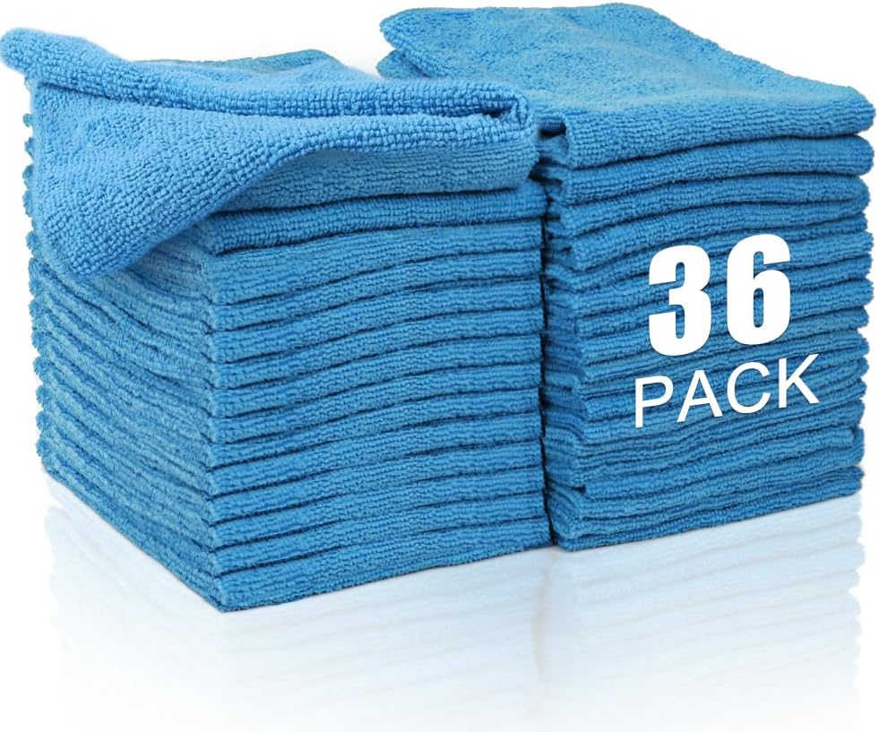MASTERTOP 36-Pack Microfiber Cleaning Cloths - Absorbent, Reusable, Lint-Free Towels