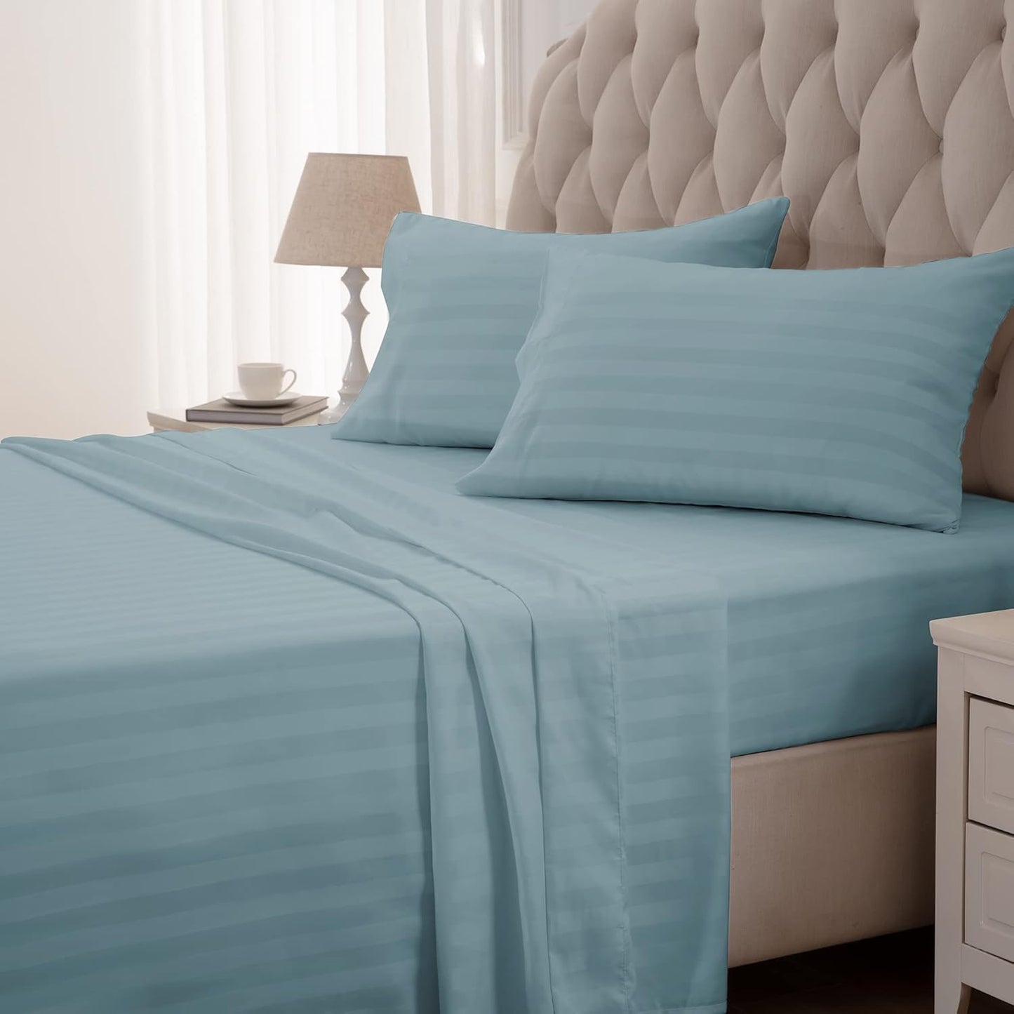 SLEEP ZONE Striped Cooling Queen Sheets Set for Ultimate Comfort
