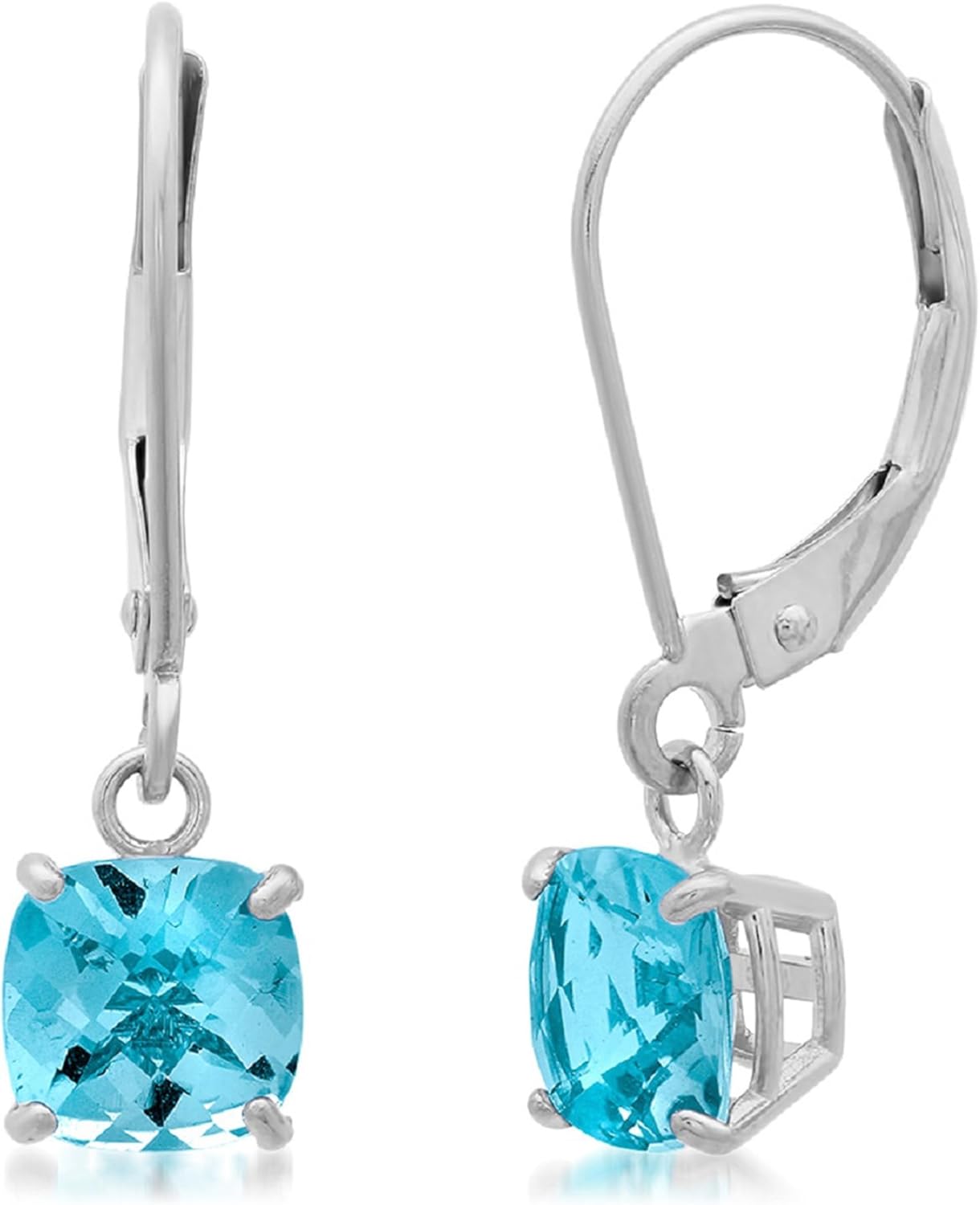 Solid 10K Gold Cushion Cut Dangle Gemstone Earrings for Women