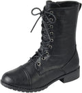 Forever Link Womens Round Toe Military Lace Up Knit Ankle