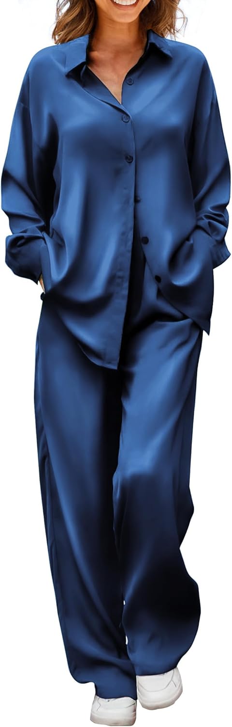Ekouaer Womens Satin Silky Pajama Set for Comfortable Sleep