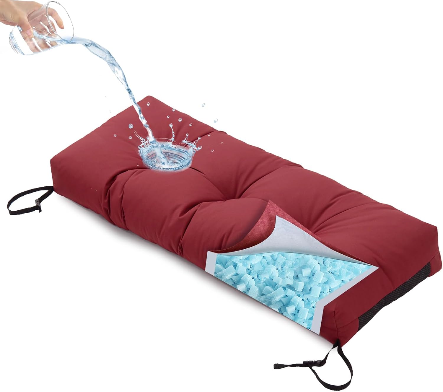 Outdoor Bench Cushion with Blue Shredded Memory Foam for Comfort
