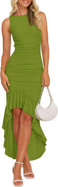 Ruched Bodycon Dress Sleeveless Backless Ruffle Mermaid - Flattering