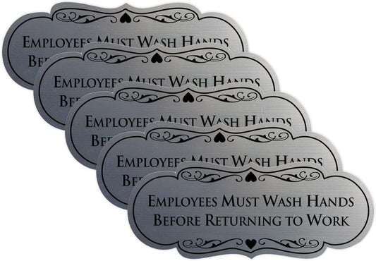 Designer Employees Must Wash Hands Sign - Durable & Elegant 5 Pack
