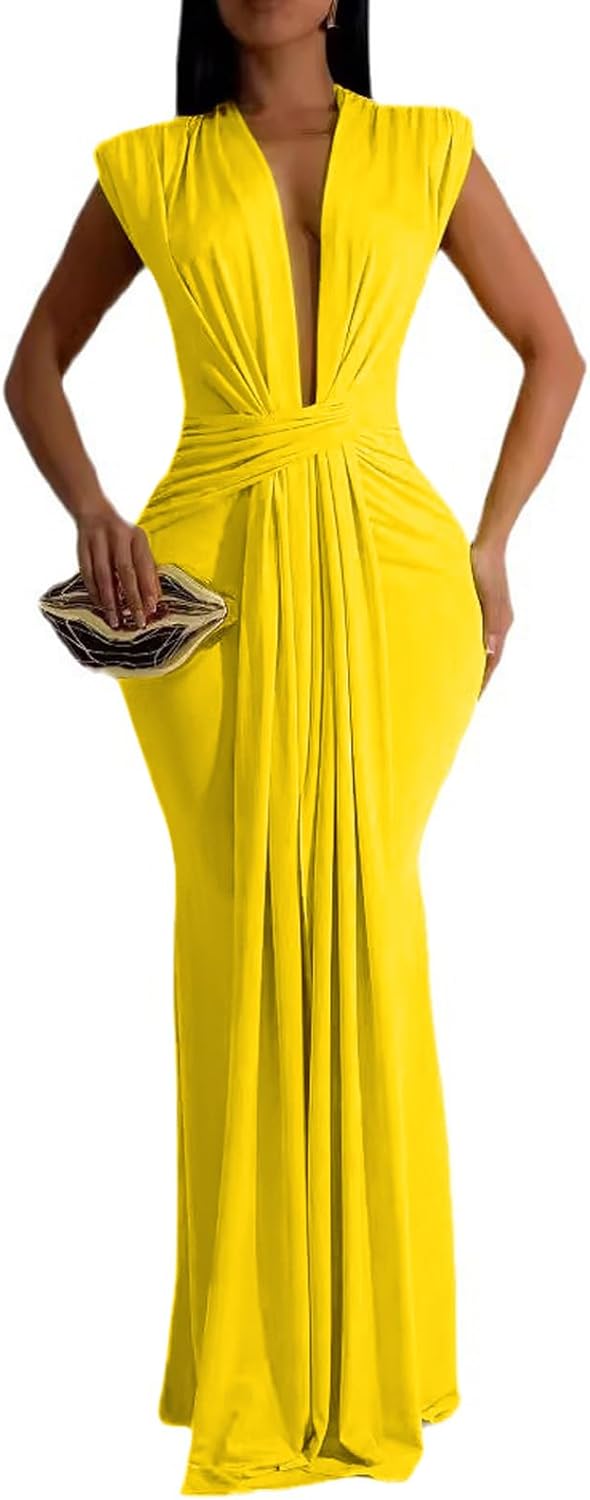 Elegant Bodycon Dresses for Women Deep V Neck Maxi Dress