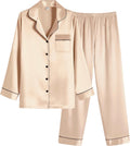 Women Satin Pajama Set Button Down Long PJs - Silk Feel