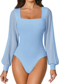 Avidlove Women Puff Long Sleeve Bodysuit Mesh Square Neck - Sleek Fit