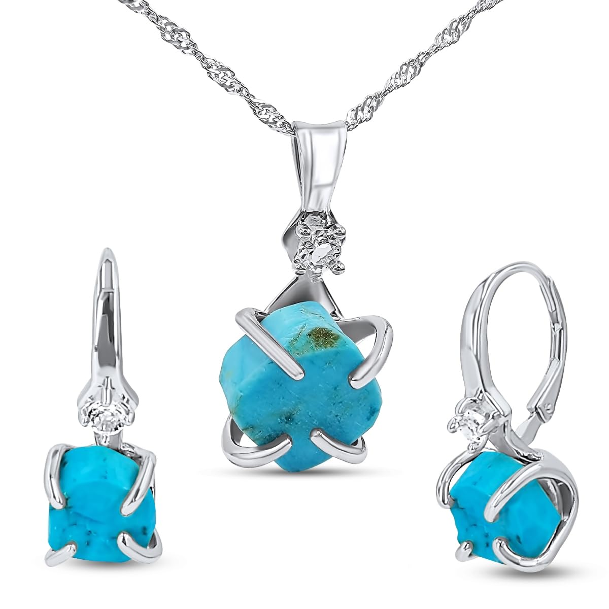 Real Raw Turquoise Drop Earrings and Necklace Set for Her Gift