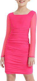 EXARUS Girls Formal Long Sleeve Bodycon Dress for Parties