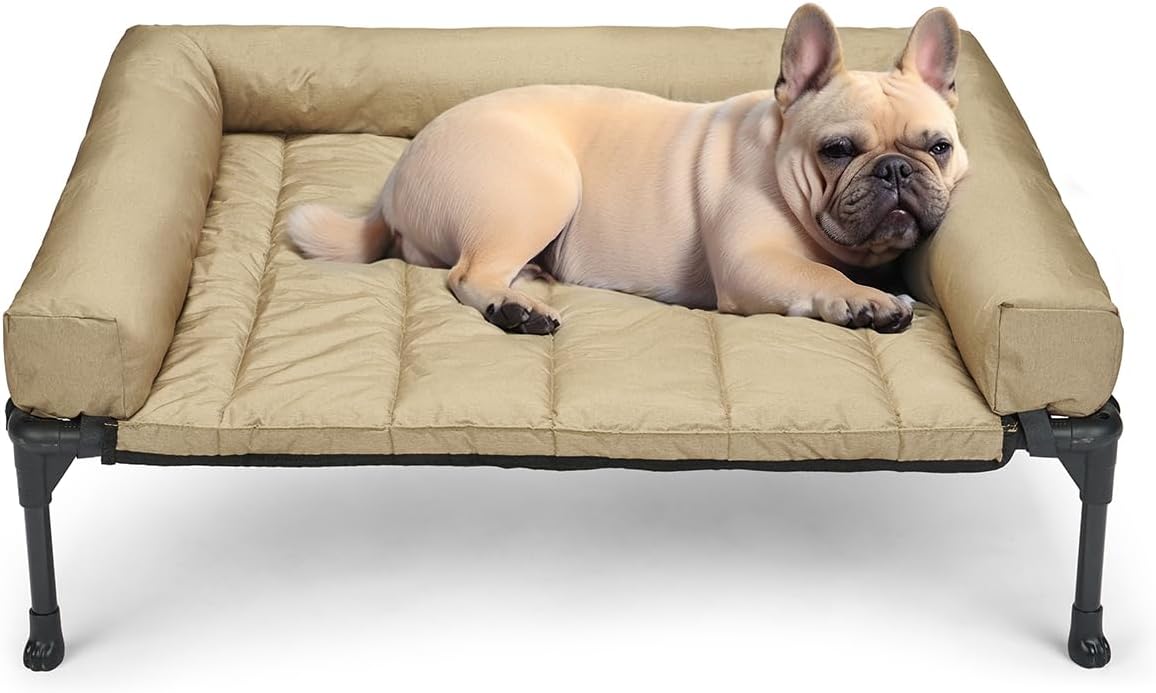 Cooling Elevated Dog Bed with Removable Waterproof Bolster Cushion