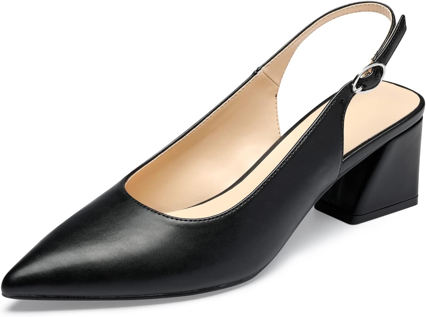 GENSHUO Women's Slingback Closed Toe Block Low Heel Pumps