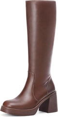 Black Knee High Boots for Women - Square Toe Platform Tall Boots