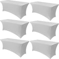 Stretch Spandex Table Covers 6 Pack for 6 ft Tables - Silver