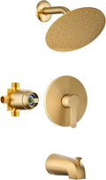 Tub Shower Faucet Brushed Gold Shower Faucet Set - All-Metal Rainhead