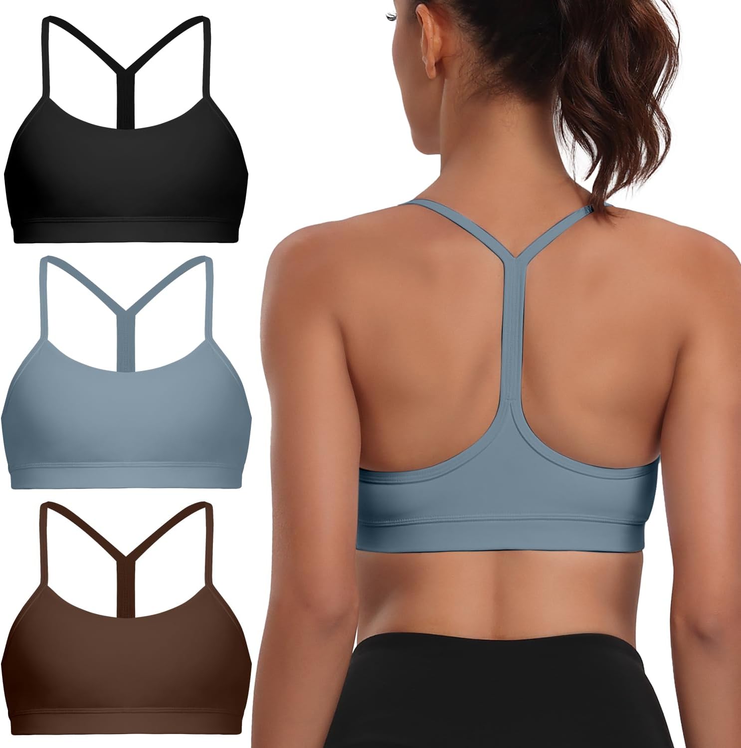 Spaghetti Strap Padded Sports Bras for Women - Y Back Design