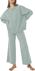 Pink Queen Women's Knit 2 Piece Tracksuit - Loose Pullover & Wide Leg