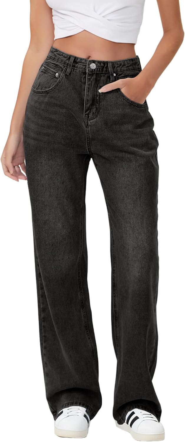 Baggy Stretchy Jeans for Women High Waisted Wide Leg Denim