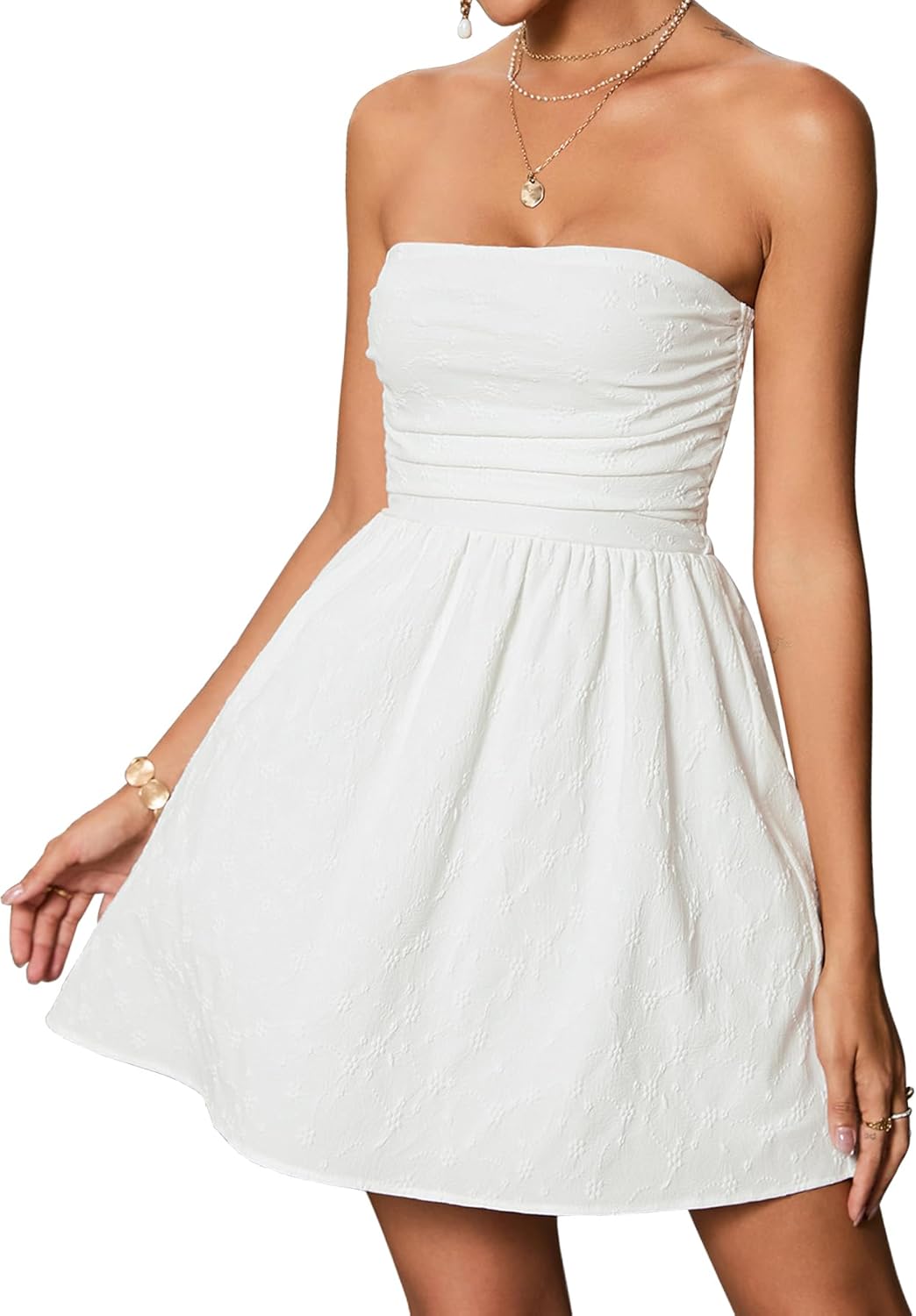 Summer Strapless Mini Dress for Women - Flowy A Line Style