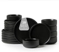 Modern Plates and Bowls Set for 6 - Black Ceramic Dinnerware Set