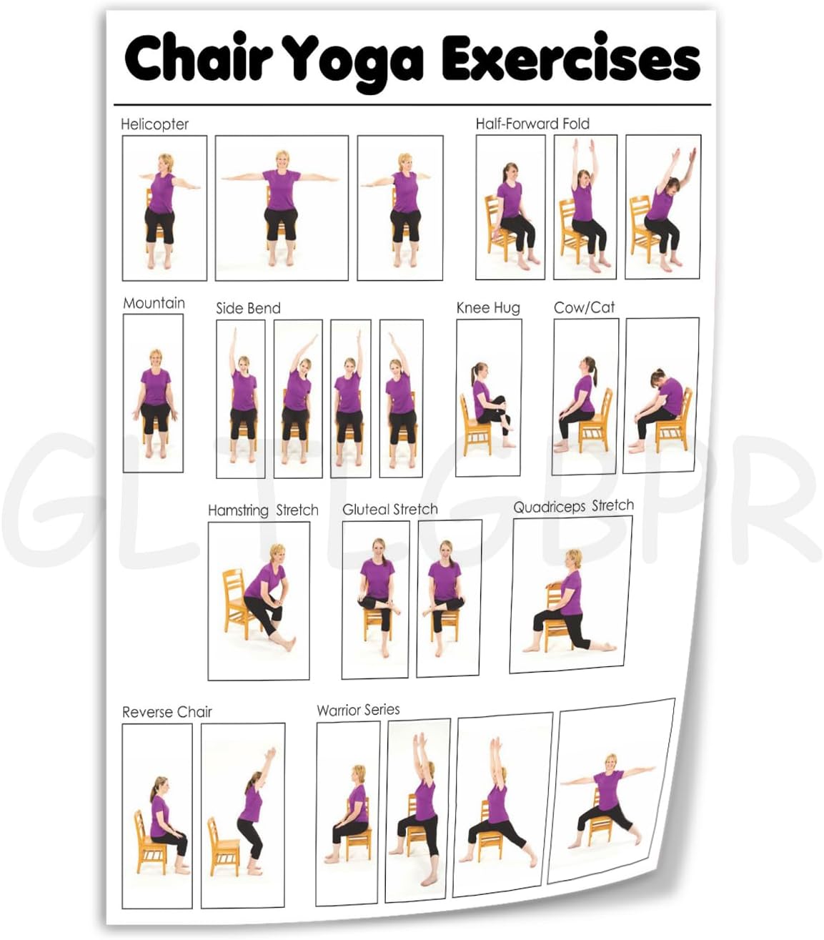 Chair Yoga Pose Chart for Seniors - Wall Art Poster