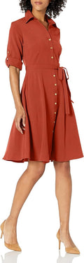 Sharagano Button Front Pleated Shirt Casual Dress - Flattering