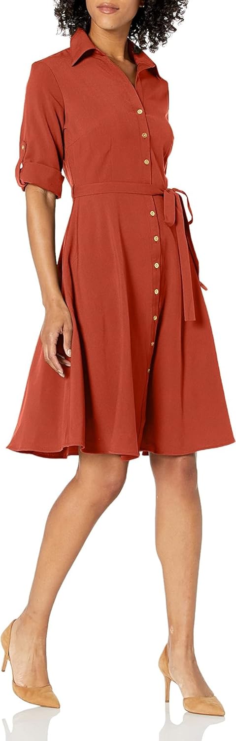 Sharagano Womens Button Front Pleated Shirt Casual Dress Review