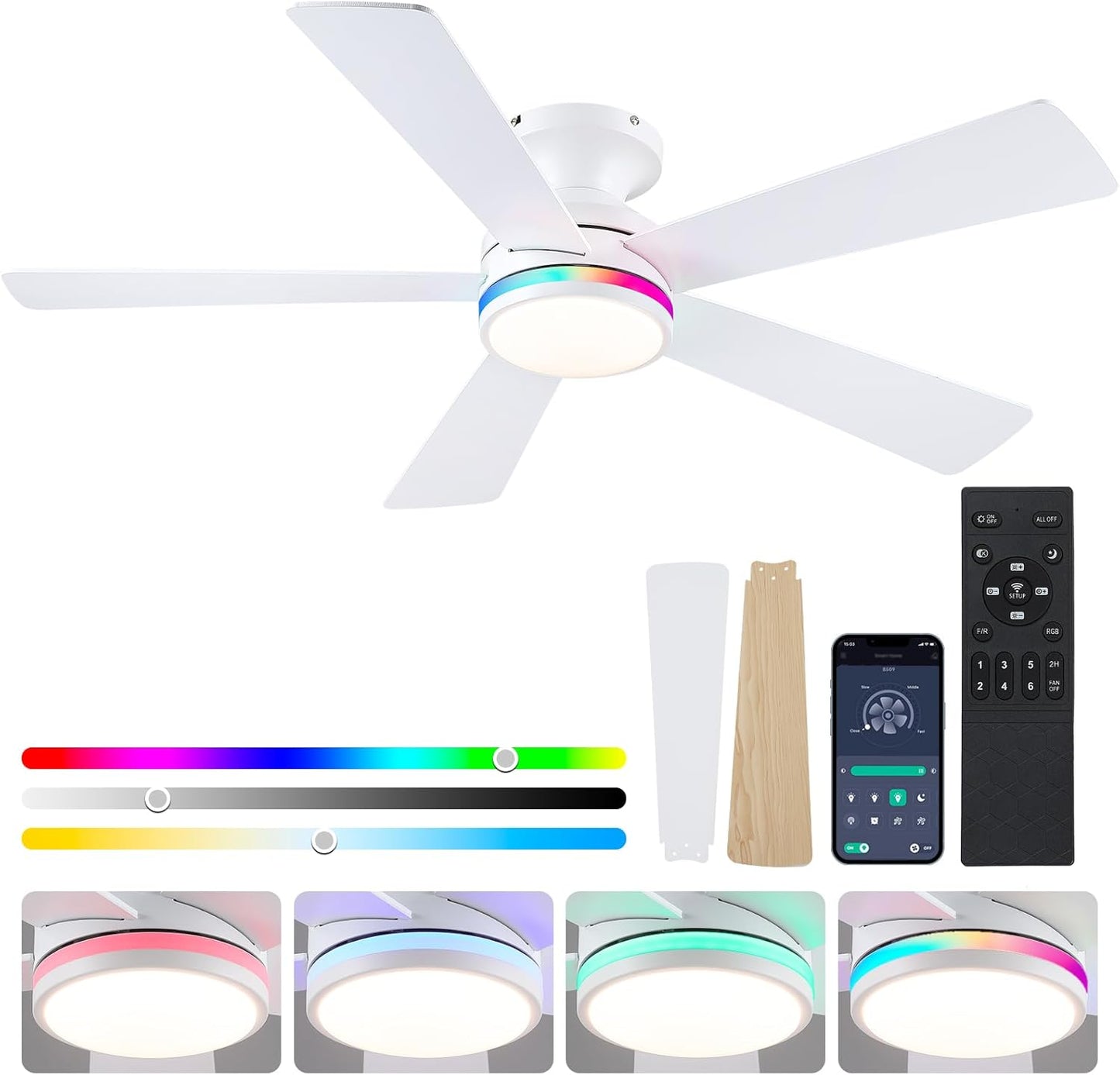46in Flush Mount RGB Ceiling Fan with Lights for Modern Spaces