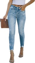 KUNMI Women's Ripped Skinny Jeans Distressed Stretchy Denim Pants Hem