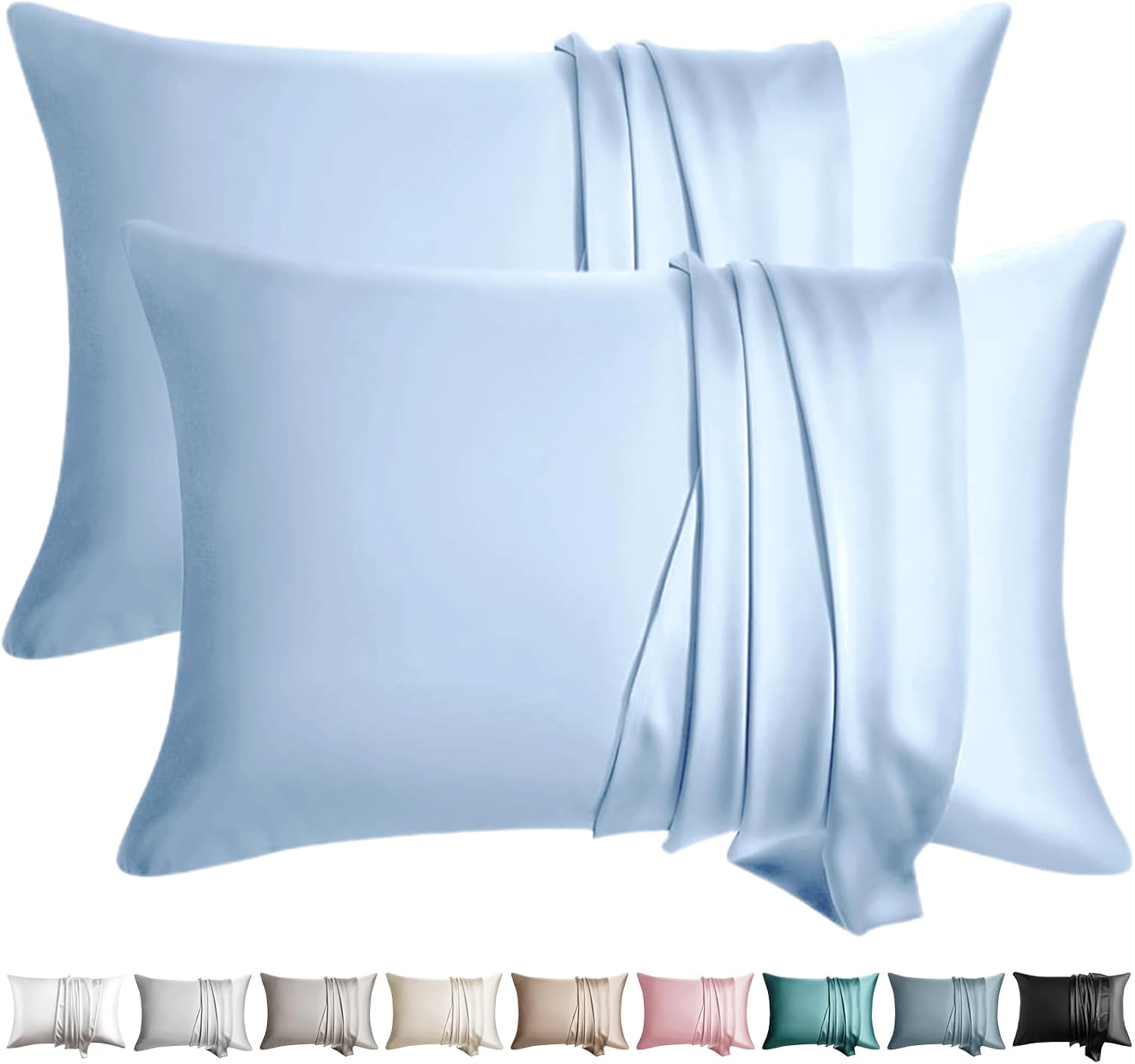100% Silk Pillow Cases for Hair and Skin - Set of 2 Sky Blue