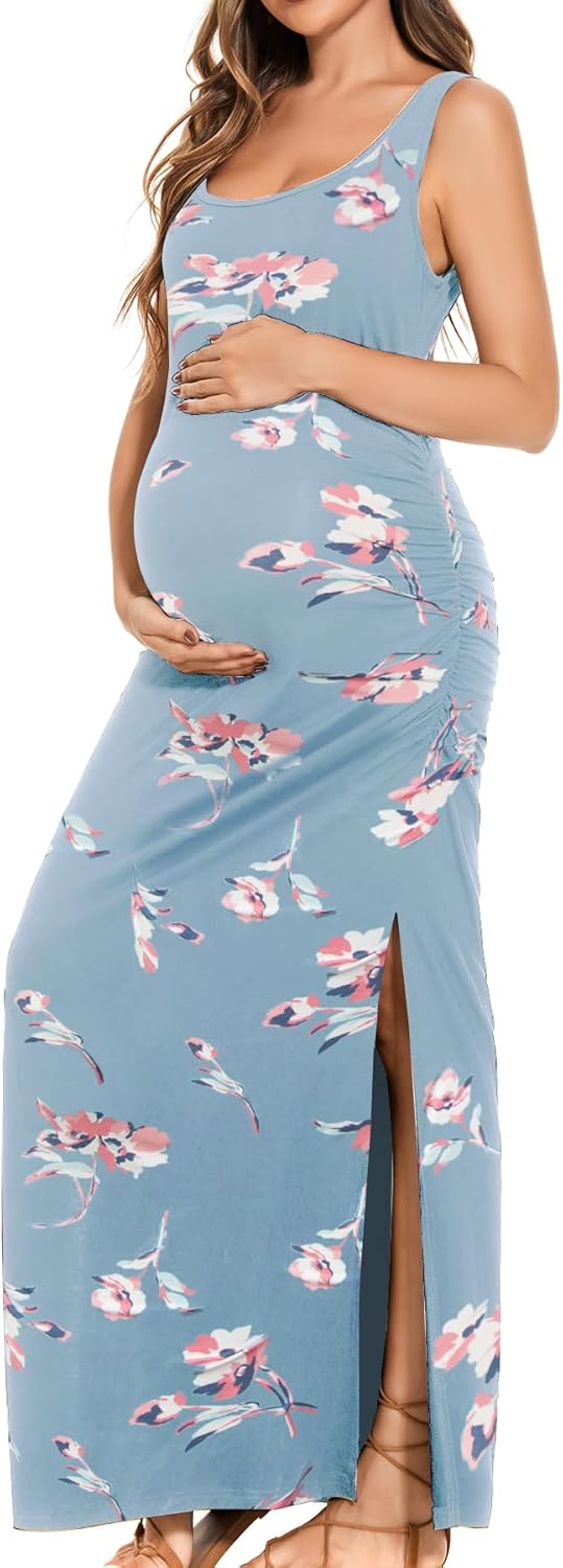 Smallshow Women's Split Long Maternity Dress for Stylish Moms