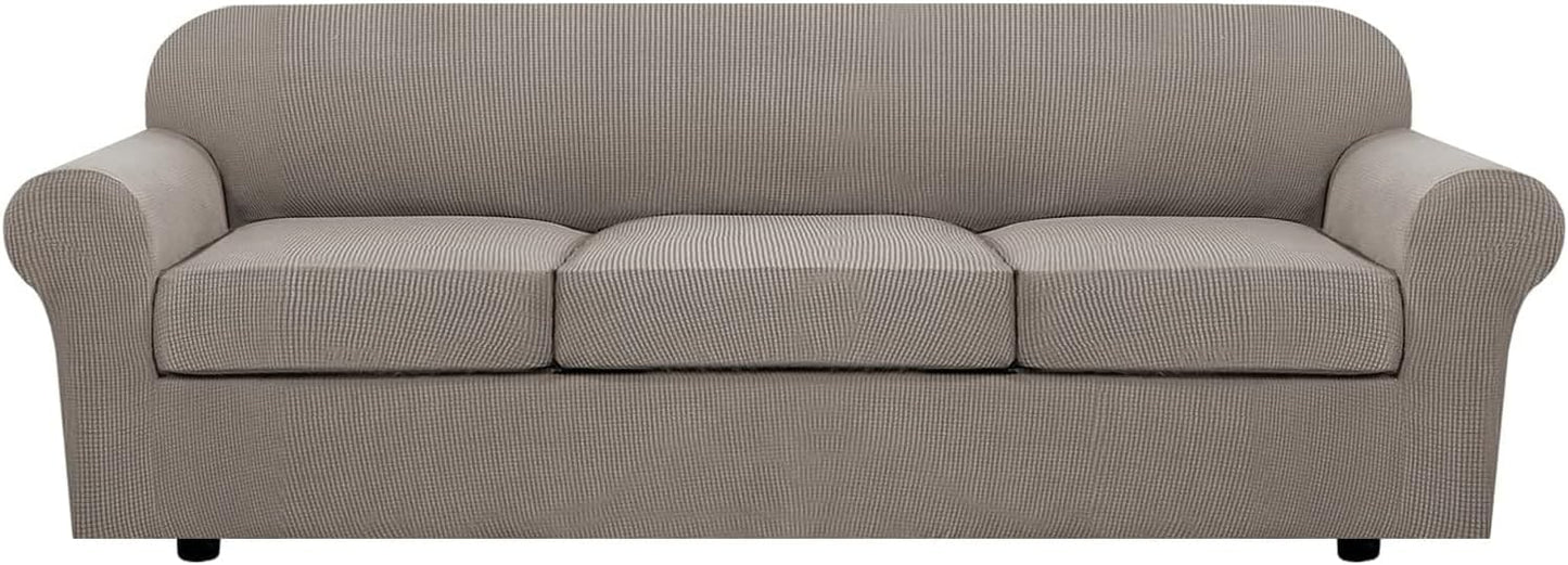 H.VERSAILTEX Stretch Sofa Covers for 3 Cushion Couch - Taupe
