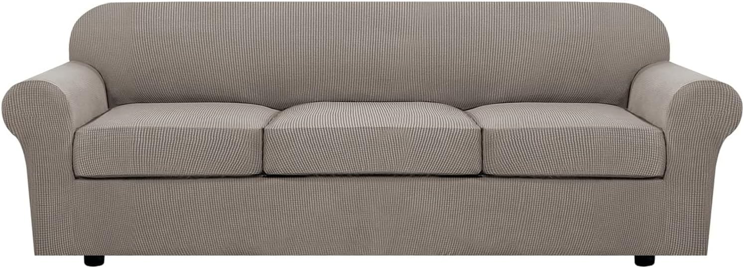 H.VERSAILTEX Stretch Sofa Covers for 3 Cushion Couch - Taupe