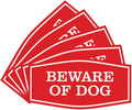 Beware of Dog Wall or Door Sign - Durable Red 5 Pack