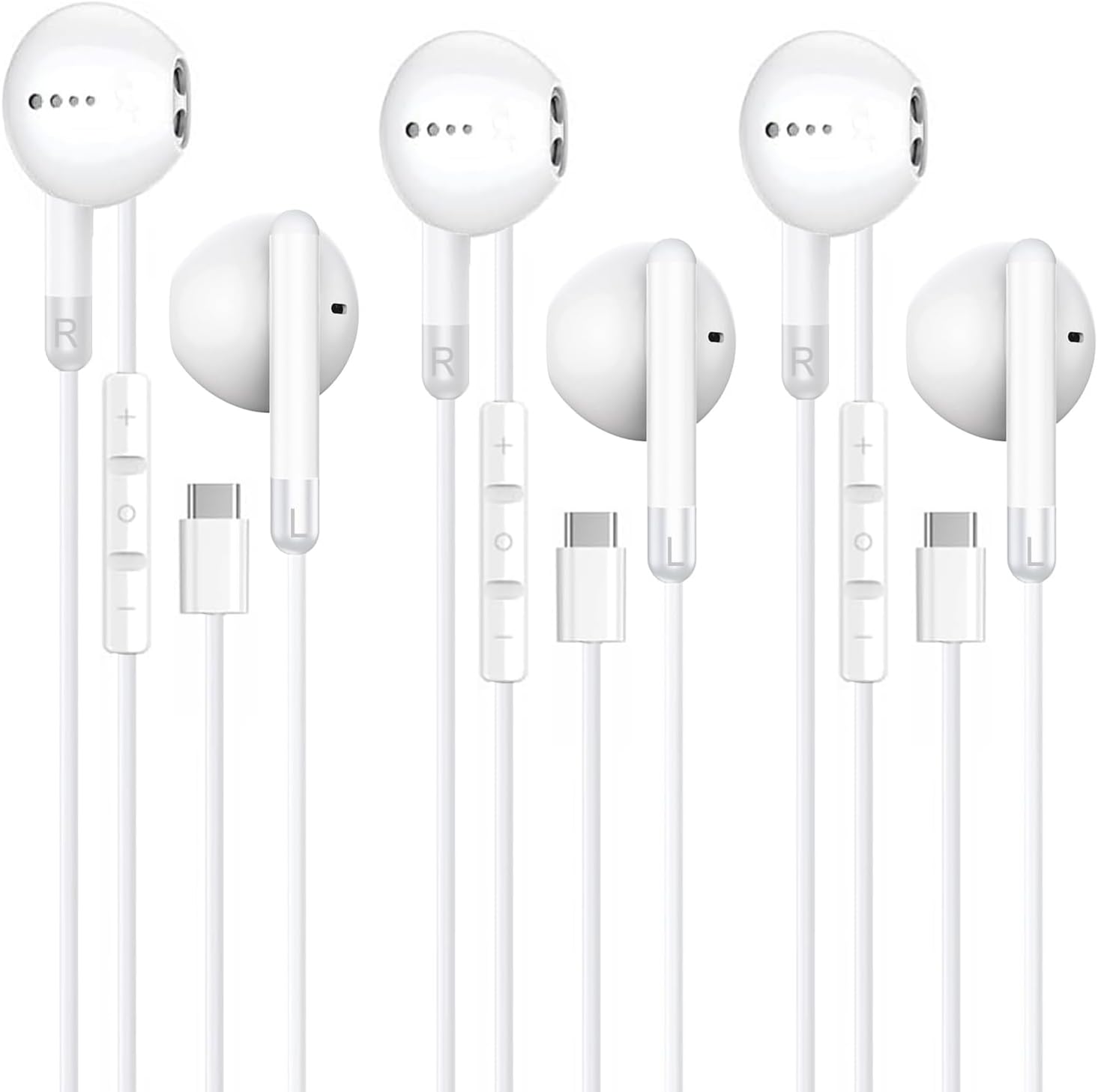 MFi Certified USB C Earphones 3 Pack - HiFi Stereo with Mic