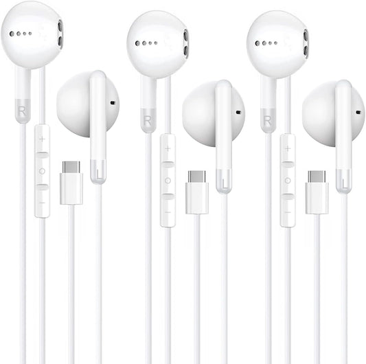 MFi Certified USB C Earphones 3 Pack - HiFi Stereo with Mic