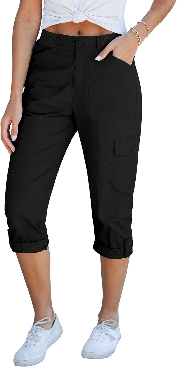 GRAPENT Cargo Capri Pants for Women with High Waisted Design