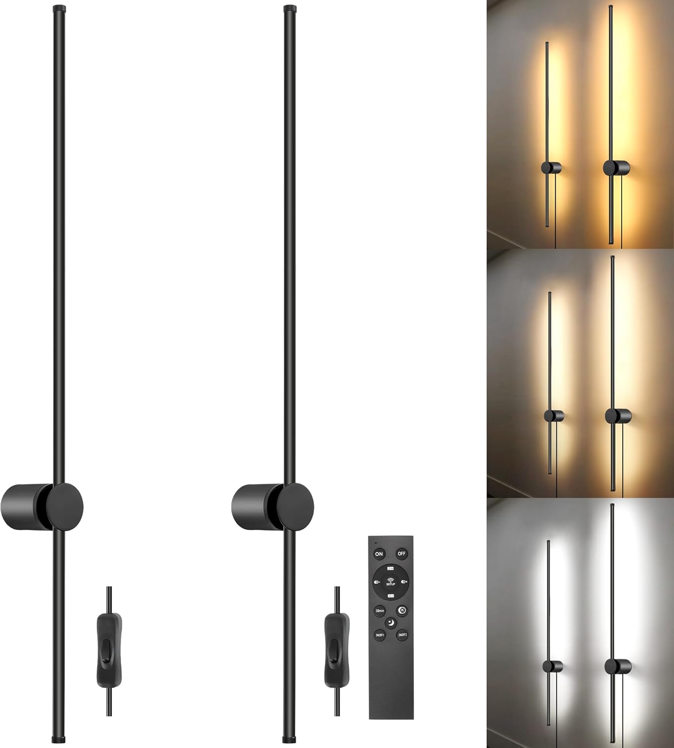 Wall Sconces Set of Two with Remote and Adjustable Colors