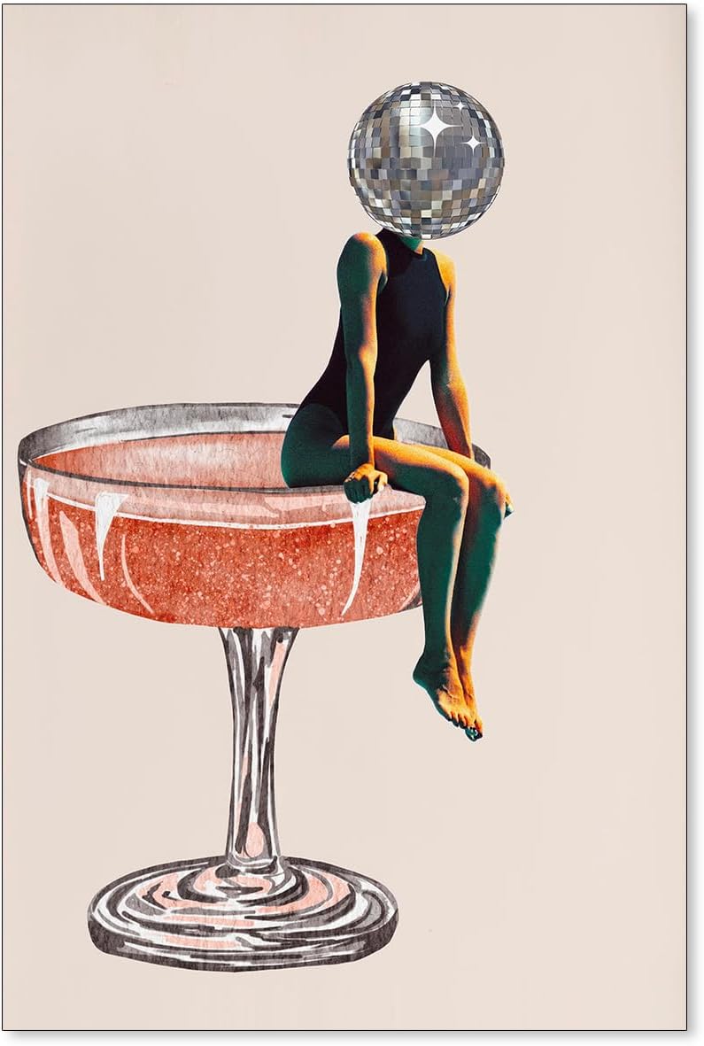 Funky Disco Ball Girly Head Poster for Trendy Wall Decor