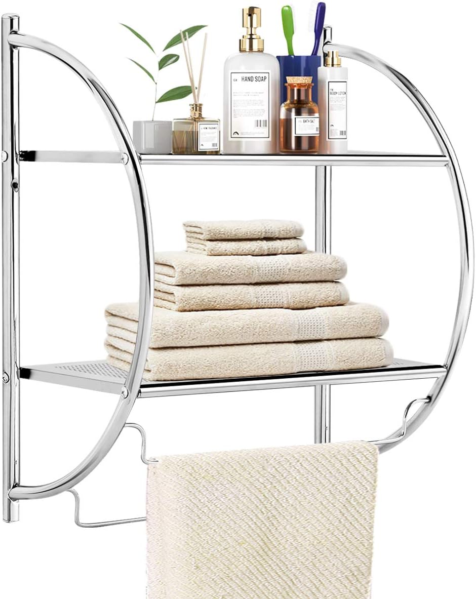 Tangkula Wall Mount 2 Tier Bathroom Shelf with Towel Bars
