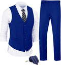 JPF Men's 2 Piece Slim Fit Suit Set - Solid Vest and Pants with Tie