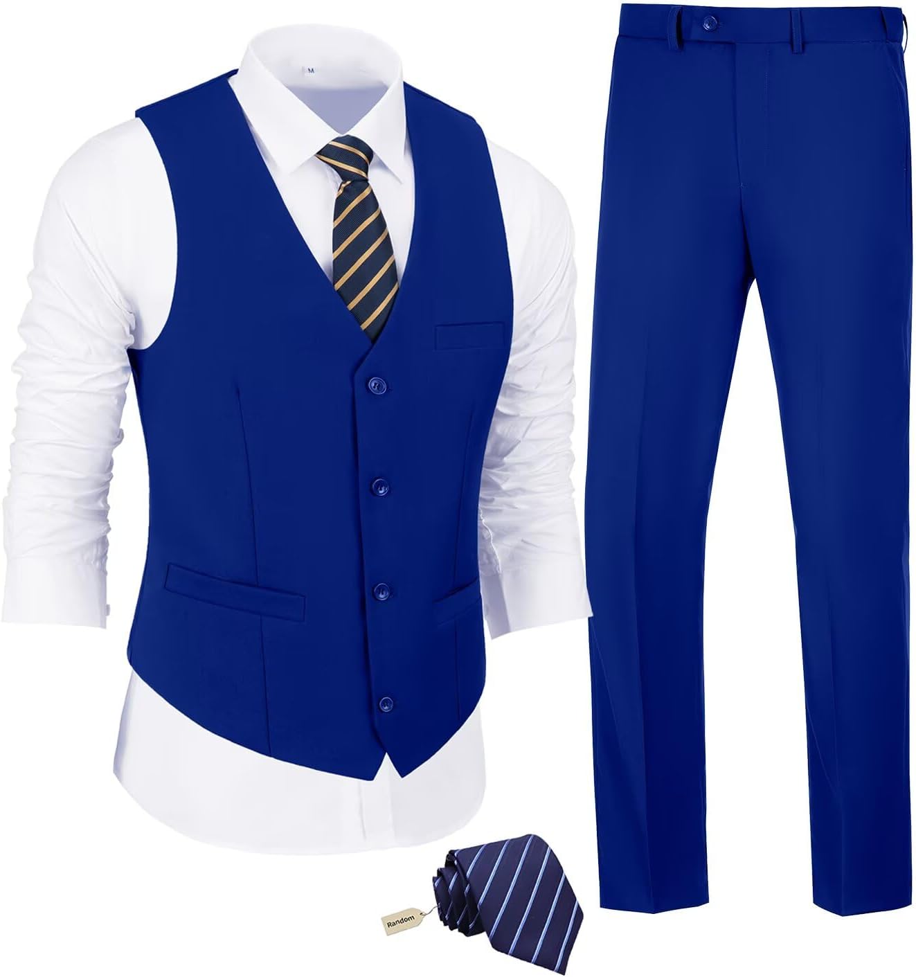 JPF Men's 3 Piece Slim Fit Suit Set with Vest and Tie Included