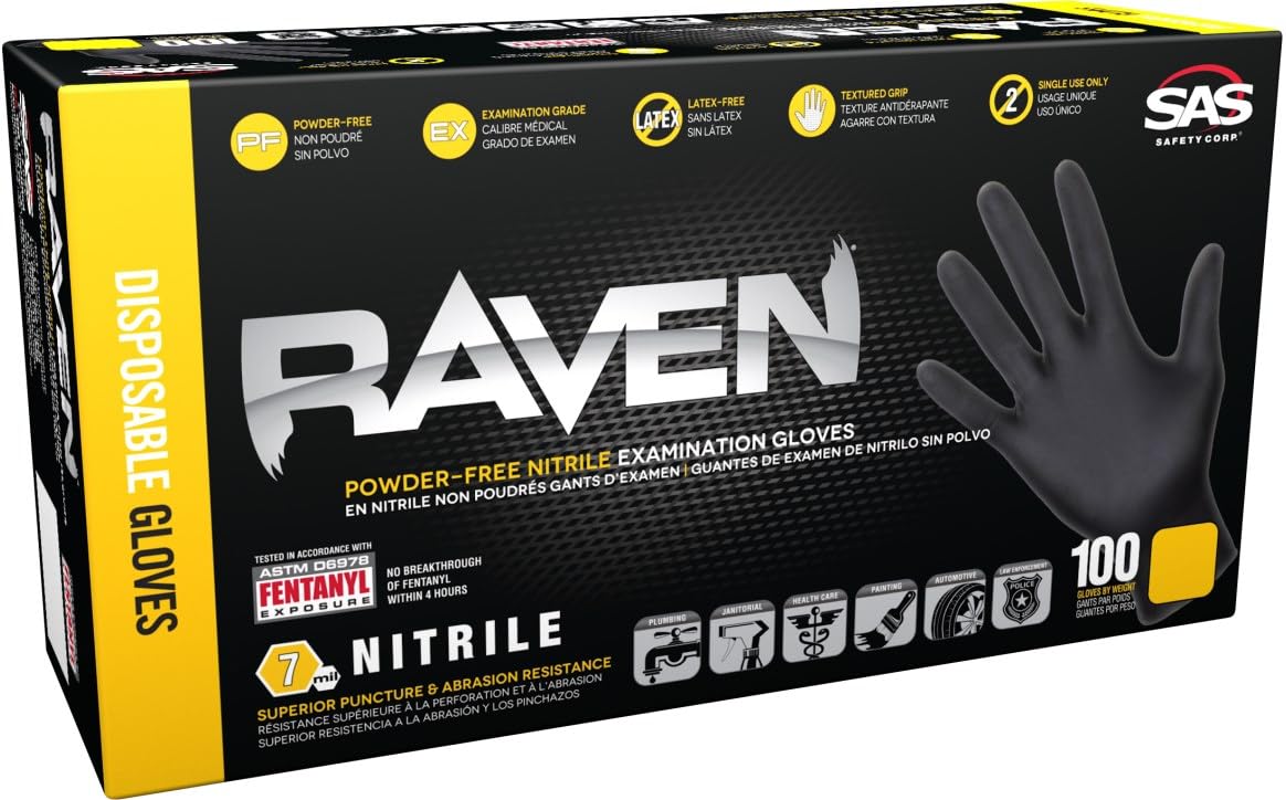 10 Large Raven Black Nitrile Gloves: Heavy-Duty Protection
