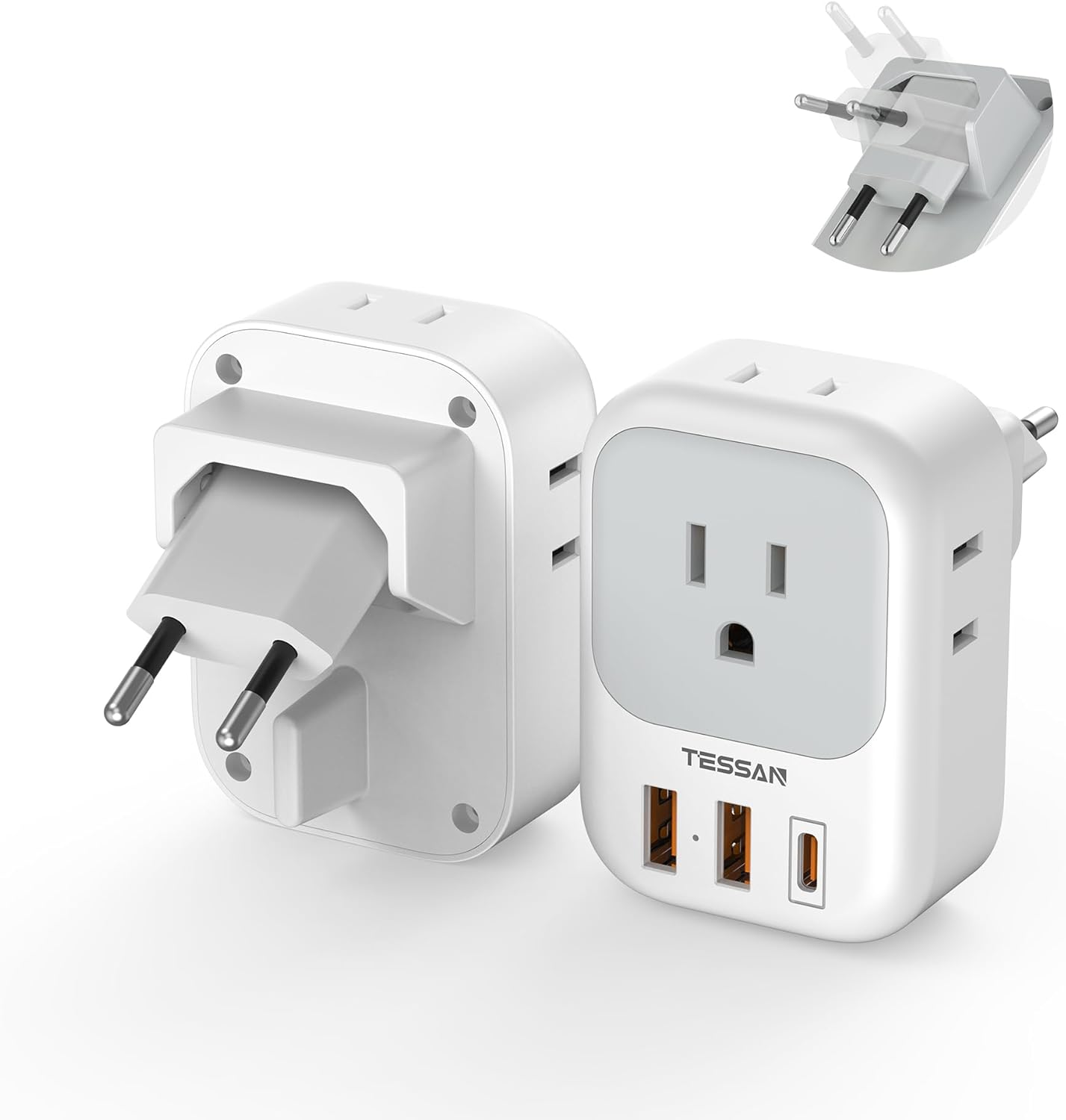 TESSAN European Travel Plug Adapter 4 Outlets 3 USB Ports