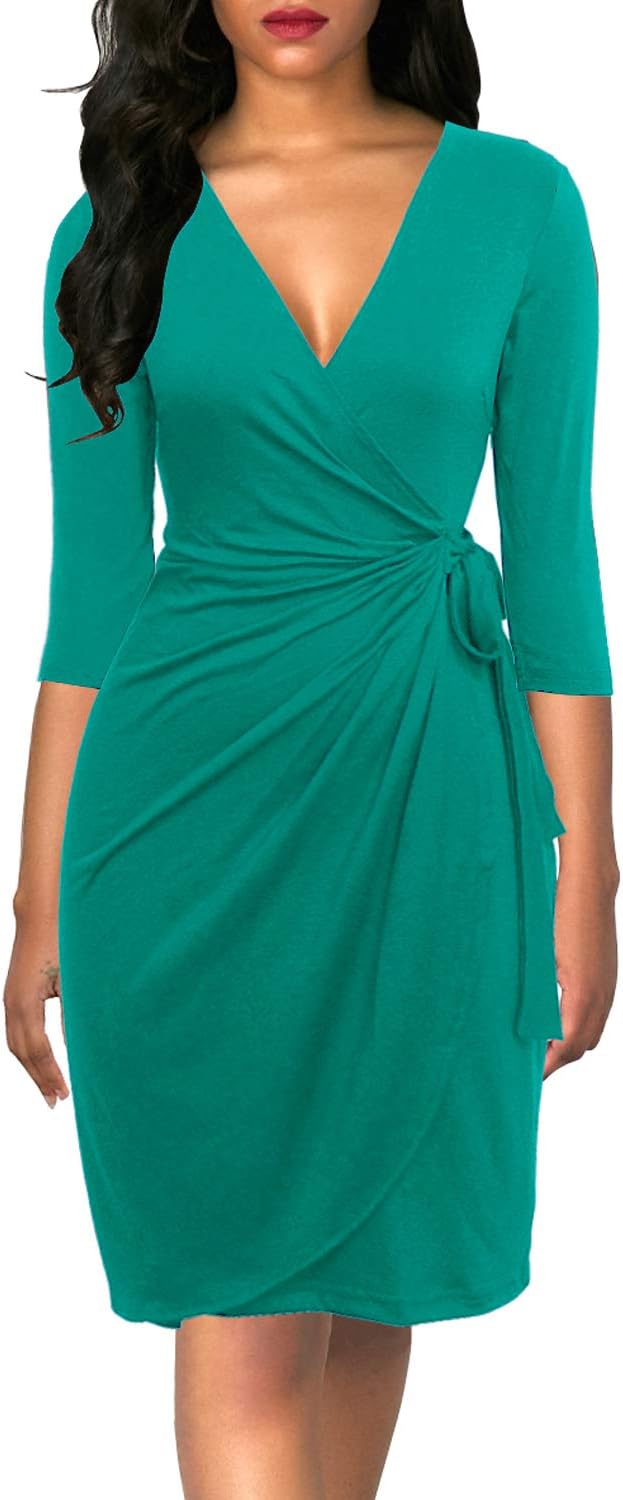 Berydress Women's Classic 3/4 Sleeve V Neck Sheath Dress Review
