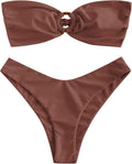 Bandeau O Ring Strapless Bikini Set - Flattering High Cut Swimwear