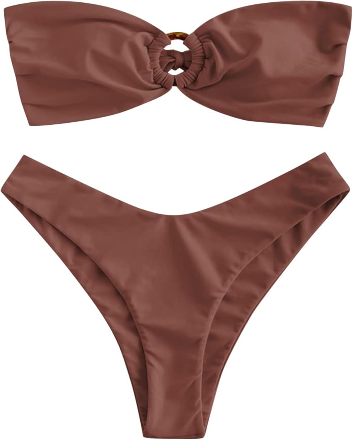 ZAFUL Women's Bandeau Bikini O Ring Strapless High Cut Swimsuit