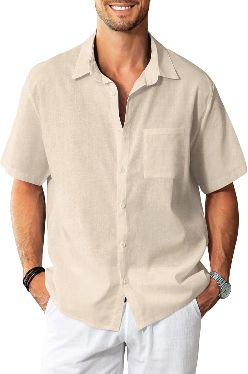 KYKU Linen Shirts for Men: Casual Short Sleeve Beach Wear