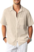 KYKU Linen Shirts for Men Casual Cotton Short Sleeve Button Down This